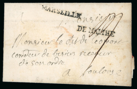 Stamp of Malta 1763 entire to Toulouse with fine strikes of 'Marseilles'