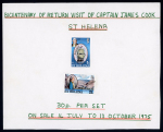 Stamp of St. Helena 1975 Captain Cook 5p and 25p optd SPECIMEN and affixed