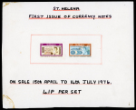 Stamp of St. Helena 1976 Currency Note 8p and 33p optd SPECIMEN and affixed
