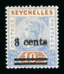 Stamp of Seychelles 1901 surcharged 3c on 10c bright ultramarine and brown