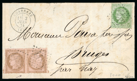 Stamp of France » Emission Cérès 1871-72 1874, très beau devant de lettre avec rabat du 03/06/1874