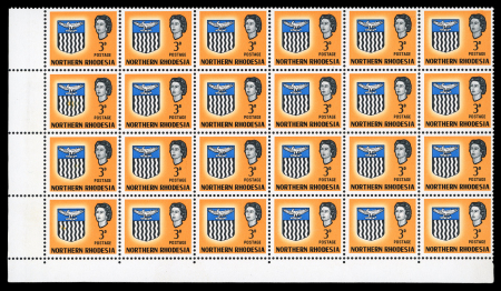 Stamp of Northern Rhodesia 1963 Arms 3d in lower left corner marginal block of