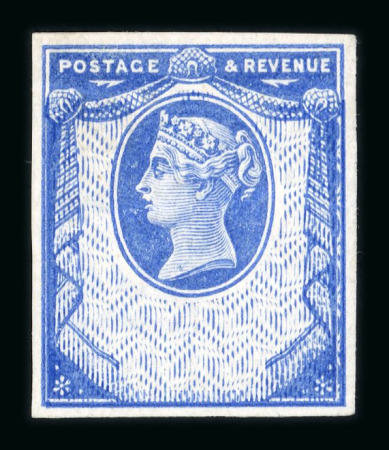 Stamp of Great Britain » 1855-1900 Surface Printed » 1887-1900 Jubilee Issue & 1891 £1 Green 1894 1 1/2d Reply Paid Essay imperforate in blue with networked background around the head