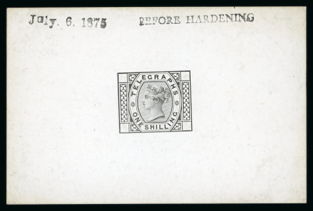Stamp of Great Britain » Telegraphs 1875 Telegraph 1/- die proof in black on white glazed