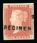 Stamp of Great Britain » 1841 1d Red GB 1841 1d red-brown pl.90 NJ with "SPECIMEN" type 1 overprint