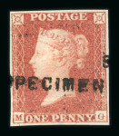 Stamp of Great Britain » 1841 1d Red GB 1841 1d red-brown pl.95 MG with "SPECIMEN" type 1 overprint