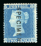 Stamp of Great Britain » 1854-70 Perforated Line Engraved GB 1854-57 wmk Small Crown 2d deep blue pl.4 perf.14 OG with "SPECIMEN" type 2 overprint vertically