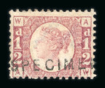 Stamp of Great Britain » 1854-70 Perforated Line Engraved GB 1870-79 1/2d rose pl.3 with "SPECIMEN" type 2 overprint