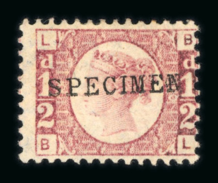 Stamp of Great Britain » 1854-70 Perforated Line Engraved 1870-79 1/2d rose pl.8 optd. SPECIMEN (type 9) 