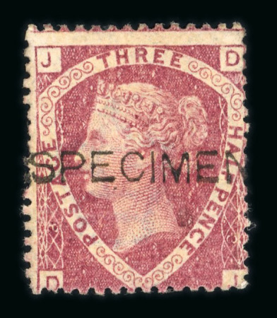Stamp of Great Britain » 1854-70 Perforated Line Engraved GB 1870-74 1 1/2d rose-red pl.3 with "SPECIMEN" type 8 overprint, two examples