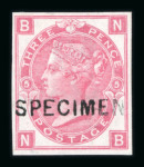 Stamp of Great Britain » 1855-1900 Surface Printed » 1867-80 Large Uncoloured Corner Letters, Wmk Spray of Rose 1867-80 3d rose pl.5 imperforate mint optd. SPECIMEN.