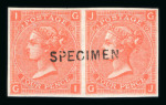 Stamp of Great Britain » 1855-1900 Surface Printed » 1865-67 Large Uncoloured Corner Letters, Wmk Large Garter & Emblems 1865-67 4d vermilion pl.12 in imperforate pair mint