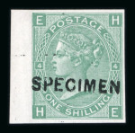 Stamp of Great Britain » 1855-1900 Surface Printed » 1867-80 Large Uncoloured Corner Letters, Wmk Spray of Rose 1867-80 1/- green pl.4 marginal imperforate mint optd.