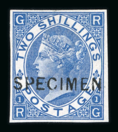 Stamp of Great Britain » 1855-1900 Surface Printed » 1867-80 Large Uncoloured Corner Letters, Wmk Spray of Rose 1867-80 2/- blue imperforate mint optd. SPECIMEN (type