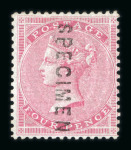 Stamp of Great Britain » 1855-1900 Surface Printed » 1855-57 No Corner Letters 1855-57 Small Garter 4d carmine mint o.g. optd. SPECIMEN 