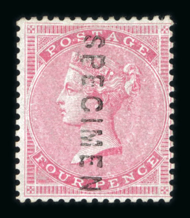 Stamp of Great Britain » 1855-1900 Surface Printed » 1855-57 No Corner Letters 1855-57 Small Garter 4d carmine mint o.g. optd. SPECIMEN 