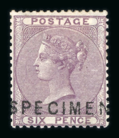Stamp of Great Britain » 1855-1900 Surface Printed » 1855-57 No Corner Letters 1857 Emblems 6d lilac mint, three examples with SPECIMEN