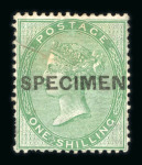 Stamp of Great Britain » 1855-1900 Surface Printed » 1855-57 No Corner Letters 1857 Emblems 1/- deep green mint optd. SPECIMEN (type