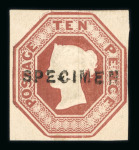 Stamp of Great Britain » 1847-54 Embossed 1847-54 10d brown with 4 margins mint optd. SPECIMEN