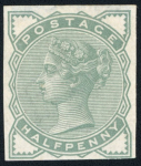 Stamp of Great Britain » 1855-1900 Surface Printed » 1880-81 Provisional Issue and 1881 1d Lilac GB 1880-81 1/2d green (thinned at top), 1d Venetian-red and 1881 1d lilac imprimaturs