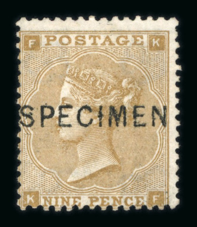 Stamp of Great Britain » 1855-1900 Surface Printed » 1862-64 Small Uncoloured Corner Letters 1862-4 9d bistre mint optd. SPECIMEN (type 6), centered