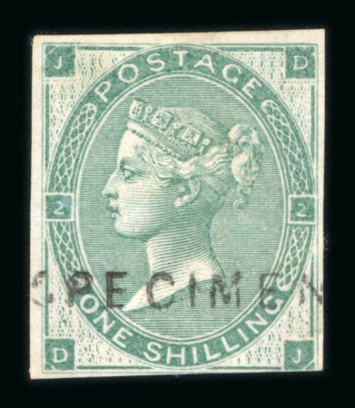 Stamp of Great Britain » 1855-1900 Surface Printed » 1862-64 Small Uncoloured Corner Letters 1862-64 1/- deep green (with hair lines) imperforate