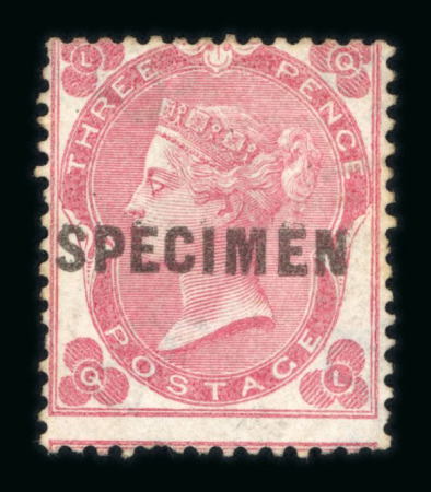 Stamp of Great Britain » 1855-1900 Surface Printed » 1862-64 Small Uncoloured Corner Letters GB 1862-64 3d pale carmine and 3d bright carmine with "SPECIMEN" type 5 overprints