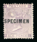 Stamp of Great Britain » 1855-1900 Surface Printed » 1862-64 Small Uncoloured Corner Letters 1862-64 6d lilac mint, 2 examples optd. SPECIMEN types