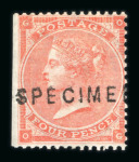 Stamp of Great Britain » 1855-1900 Surface Printed » 1862-64 Small Uncoloured Corner Letters GB 1862-64 4d bright red with (TA) and without hair lines (OG) with "SPECIMEN" type 2 overprint