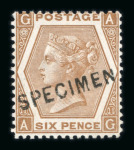 Stamp of Great Britain » 1855-1900 Surface Printed » 1867-80 Large Uncoloured Corner Letters, Wmk Spray of Rose 1872-73 6d chestnut pl.11 group of 4 mint examples
