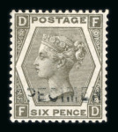 Stamp of Great Britain » 1855-1900 Surface Printed » 1867-80 Large Uncoloured Corner Letters, Wmk Spray of Rose 1872-73 6d grey pl.12 mint, two examples (one a deeper