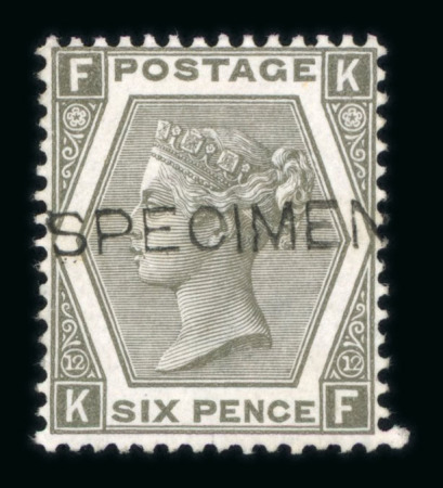 Stamp of Great Britain » 1855-1900 Surface Printed » 1867-80 Large Uncoloured Corner Letters, Wmk Spray of Rose 1872-73 6d grey pl.12 mint optd. SPECIMEN (type 8),