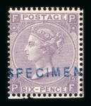 Stamp of Great Britain » 1855-1900 Surface Printed » 1865-67 Large Uncoloured Corner Letters, Wmk Large Garter & Emblems 1865-67 6d lilac pl.5 mint optd. SPECIMEN in blue,