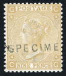 Stamp of Great Britain » 1855-1900 Surface Printed » 1867-80 Large Uncoloured Corner Letters, Wmk Spray of Rose 1867-80 9d straw group of four mint examples optd.