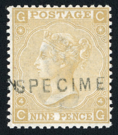Stamp of Great Britain » 1855-1900 Surface Printed » 1867-80 Large Uncoloured Corner Letters, Wmk Spray of Rose 1867-80 9d straw group of four mint examples optd.