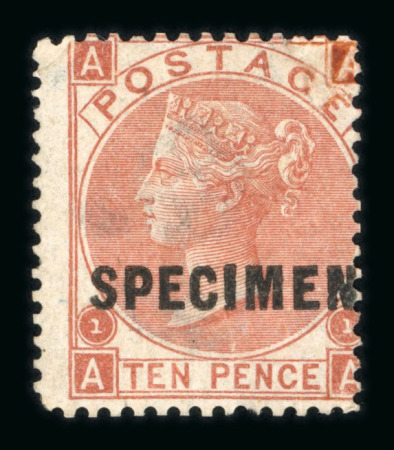 Stamp of Great Britain » 1855-1900 Surface Printed » 1867-80 Large Uncoloured Corner Letters, Wmk Spray of Rose 1867-80 10d red-brown AA mint (centered to right) optd.