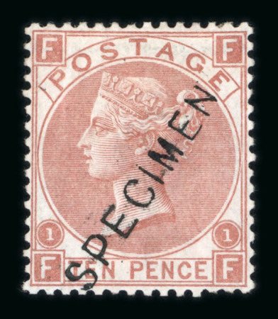 Stamp of Great Britain » 1855-1900 Surface Printed » 1867-80 Large Uncoloured Corner Letters, Wmk Spray of Rose GB1867-80 10d red-brown with "SPECIMEN" type 11 overprint, mint part o.g.