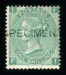 Stamp of Great Britain » 1855-1900 Surface Printed » 1867-80 Large Uncoloured Corner Letters, Wmk Spray of Rose 1867-80 1/- green pl.4, 5 and 6 mint, each with optd.