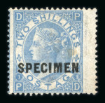 Stamp of Great Britain » 1855-1900 Surface Printed » 1867-80 Large Uncoloured Corner Letters, Wmk Spray of Rose 1867-80 2/- dull blue mint wing marginal example optd.