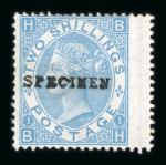 Stamp of Great Britain » 1855-1900 Surface Printed » 1867-80 Large Uncoloured Corner Letters, Wmk Spray of Rose 1867-80 2/- deep blue mint wing marginal example optd.