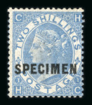 Stamp of Great Britain » 1855-1900 Surface Printed » 1867-80 Large Uncoloured Corner Letters, Wmk Spray of Rose 1867-80 2/- cobalt mint optd. SPECIMEN (type 5). Scarce.