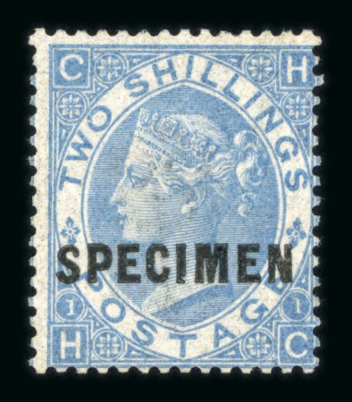 Stamp of Great Britain » 1855-1900 Surface Printed » 1867-80 Large Uncoloured Corner Letters, Wmk Spray of Rose 1867-80 2/- cobalt mint optd. SPECIMEN (type 5). Scarce.
