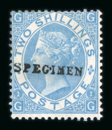 Stamp of Great Britain » 1855-1900 Surface Printed » 1867-80 Large Uncoloured Corner Letters, Wmk Spray of Rose 1867-80 2/- dull blue and 2/- deep blue mint with SPECIMEN