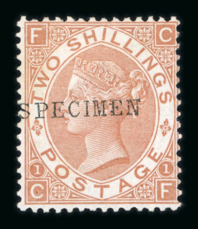 Stamp of Great Britain » 1855-1900 Surface Printed » 1867-80 Large Uncoloured Corner Letters, Wmk Spray of Rose 1867-80 2/- brown CF mint optd. SPECIMEN (type 9),