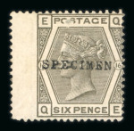Stamp of Great Britain » 1855-1900 Surface Printed » 1873-80 Large Coloured Corner Letters GB 1873-80 6d grey optd. SPECIMEN with pl.14 type 8, pl.15 type 9 and pl. 16 type 9