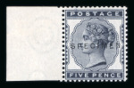 Stamp of Great Britain » 1855-1900 Surface Printed » 1880-81 Provisional Issue and 1881 1d Lilac 1880-81 5d indigo with "SPECIMEN" type 12 mint n.h.
