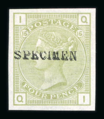 Stamp of Great Britain » 1855-1900 Surface Printed » 1873-80 Large Coloured Corner Letters 1873-80 4d sage-green pl.15 imperforate mint optd.