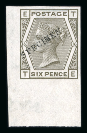 Stamp of Great Britain » 1855-1900 Surface Printed » 1873-80 Large Coloured Corner Letters 1873-80 6d grey pl.16 lower marginal imperforate mint