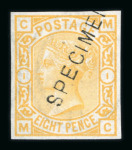 Stamp of Great Britain » 1855-1900 Surface Printed » 1873-80 Large Coloured Corner Letters 1873-80 8d orange group of three imperforate colour trials optd. SPECIMEN (type 11) mint with part o.g., in orange, brown-orange and orange-yellow