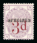 Stamp of Great Britain » 1855-1900 Surface Printed » 1880-83 Large Coloured Corner Letters, Wmk Imperial Crown 1880-83 3d on 3d and 6d on 6d lilac mint optd. SPECIMEN